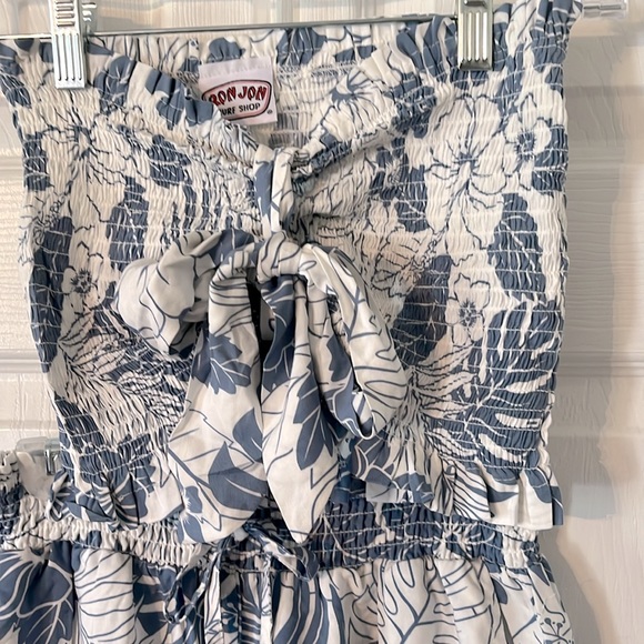 Ron Jon Tube Top & Jogger Outfit, Medium, Blue, White Palm print. 100% rayon - Picture 2 of 5
